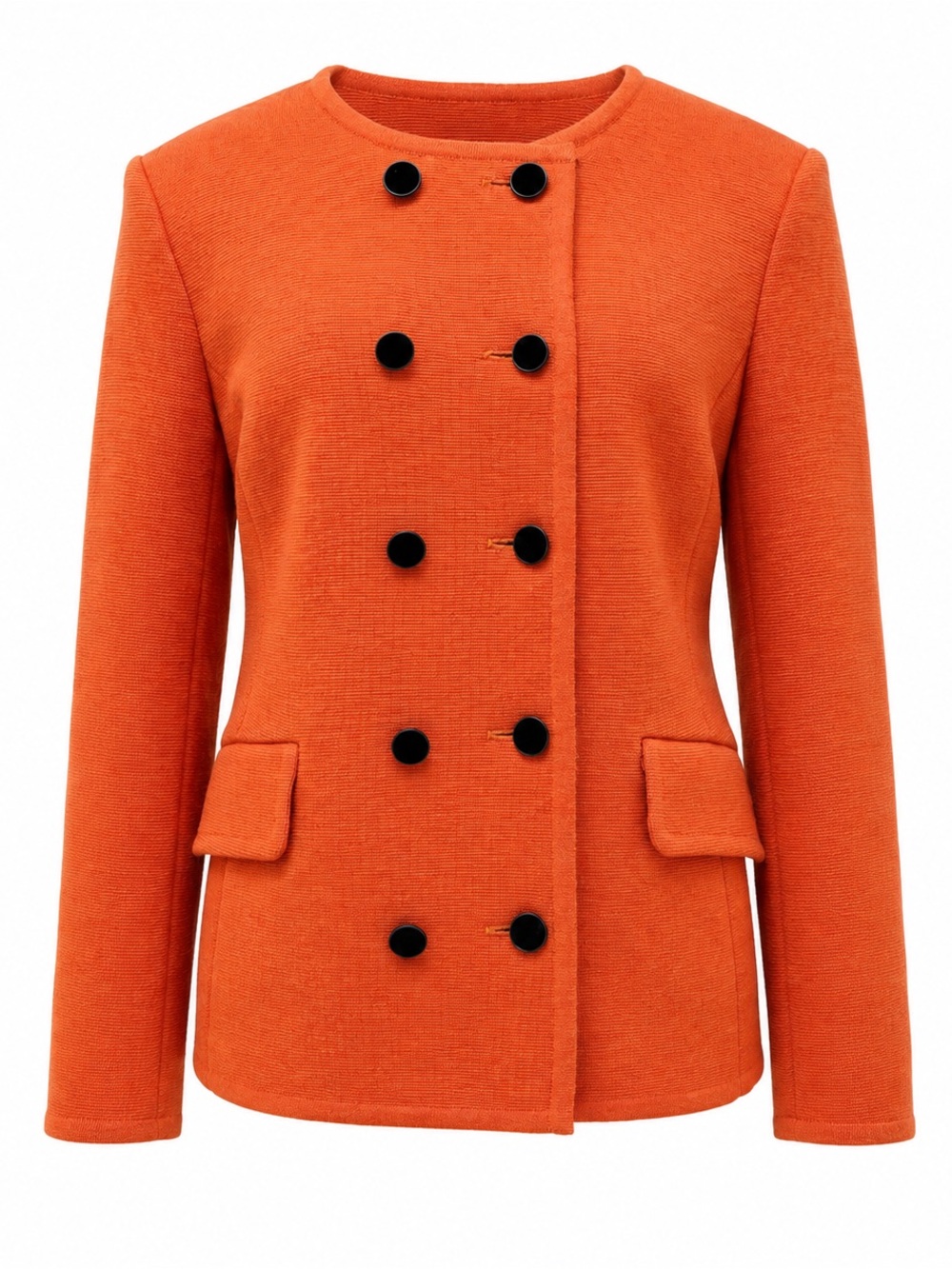 Yves Saint Laurent Orange Double-Breasted Pea Coat with Black Buttons
